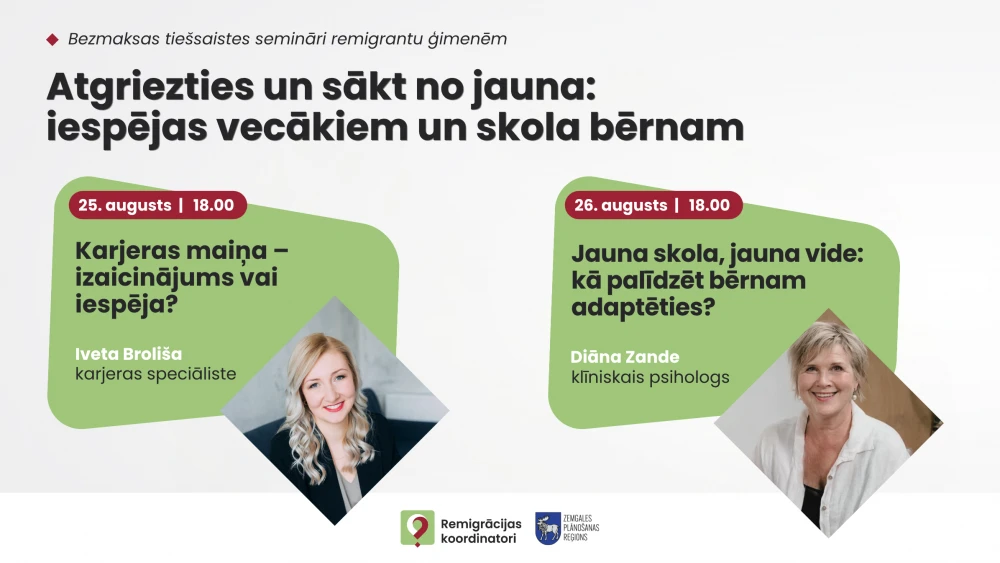 Zemgalē rīkos seminārus par karjeras maiņu un bērnu skolas gaitām